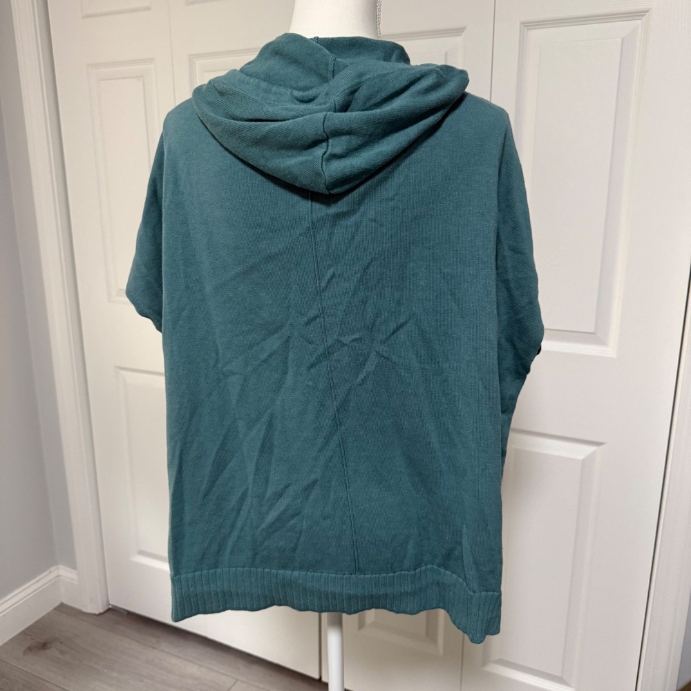 Coldwater Creek Teal Poncho Hoodie Knit Womens Sweater Medium oversized cotton - Picture 2 of 8